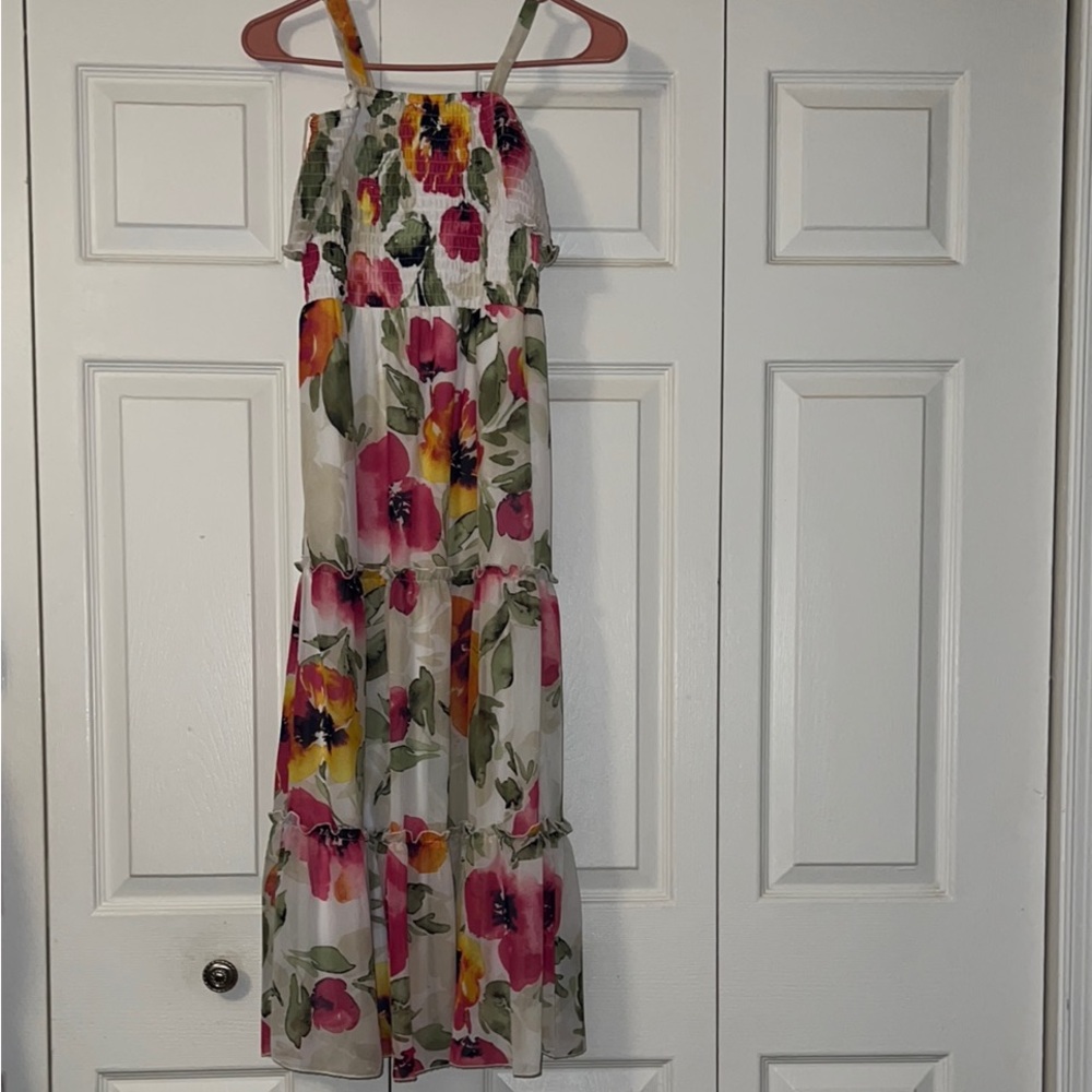 Floral Kids Dress with Pink and Green Accents
